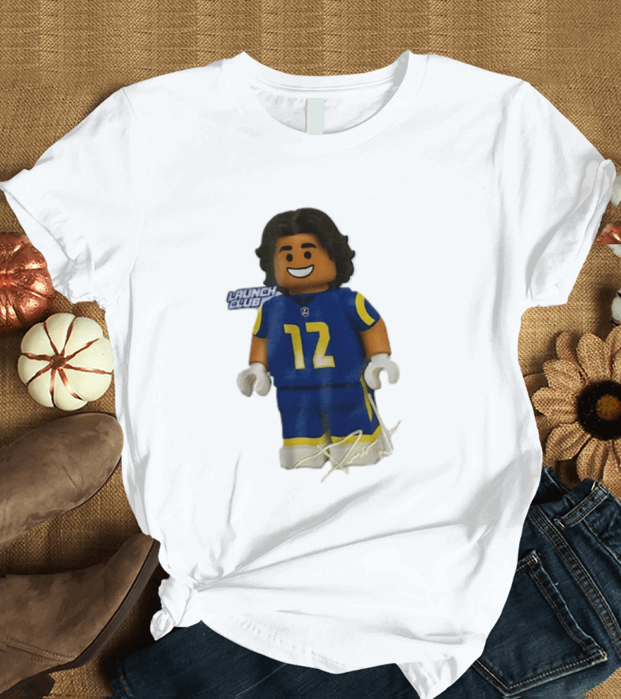 Los Angeles Rams Wide Receiver Puka Nacua Launch Club Number 12 Lego T-Shirt