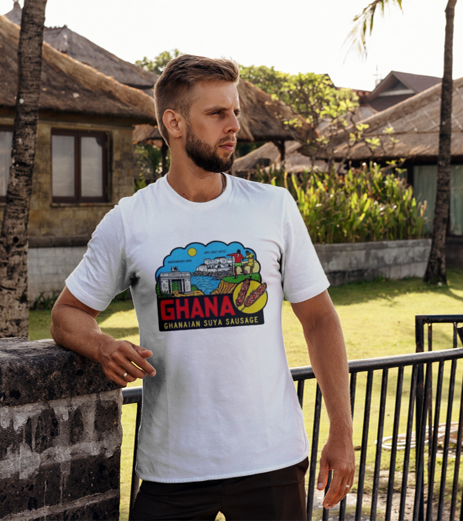 Ghana Cape Coast Castle Independence Arch Ghanaian Suya Sausage Soccer Scene T-Shirt