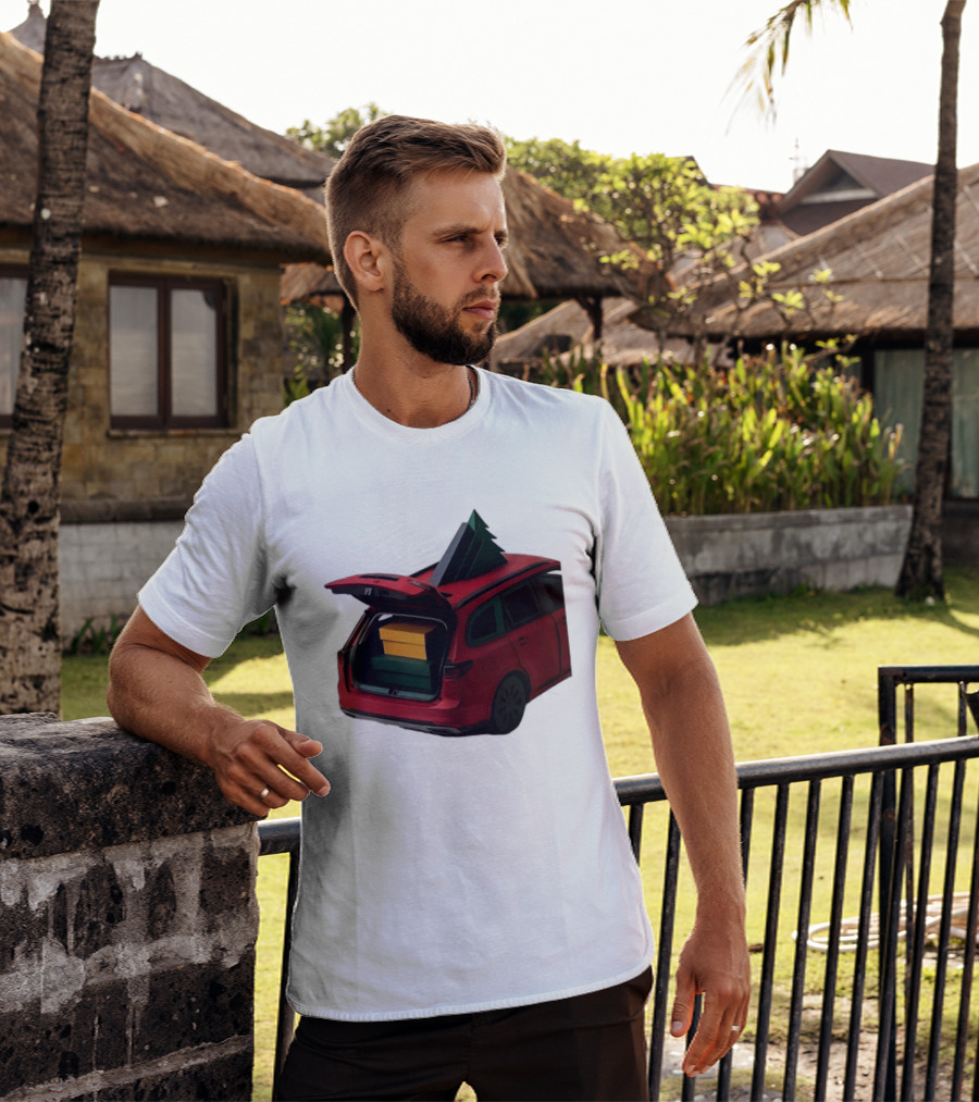 Most Likely To Pack The Car Festive Holiday Travel Scene With Christmas Tree And Gifts T-Shirt