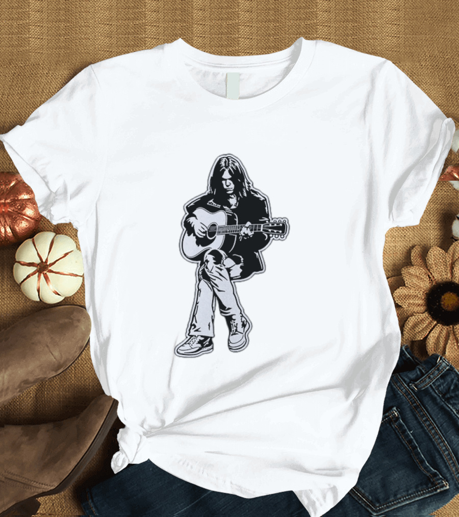 Neil Young Acoustic Folk Rock Guitar Performance T-Shirt