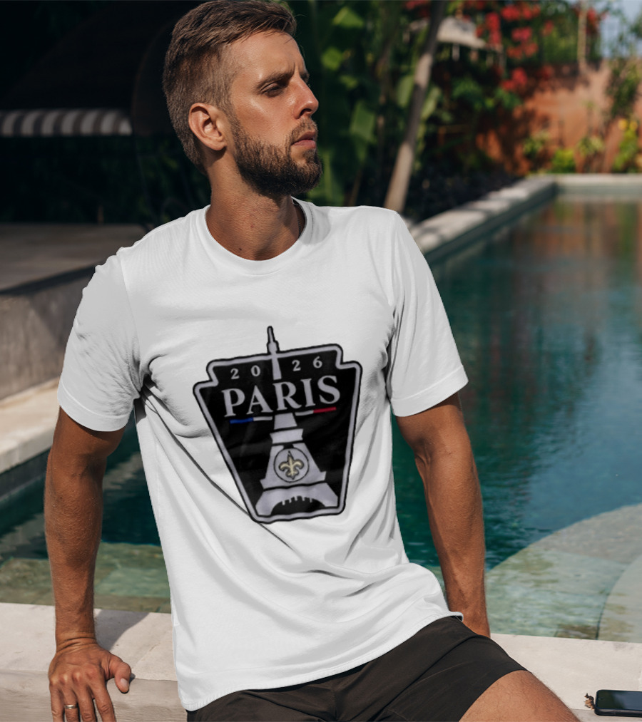 New Orleans Saints 2026 Paris Eiffel Tower Fleur De Lis NFL Event T-Shirt