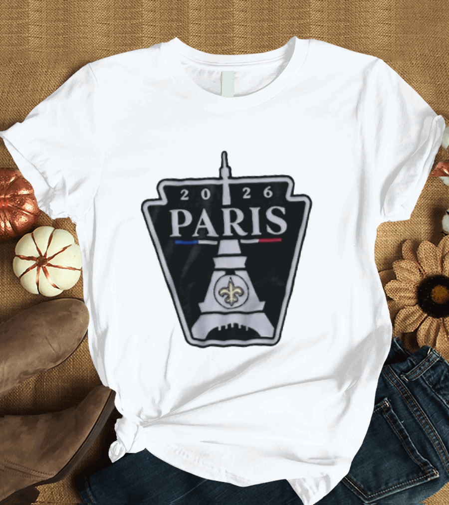 New Orleans Saints 2026 Paris Eiffel Tower Fleur De Lis NFL Event T-Shirt
