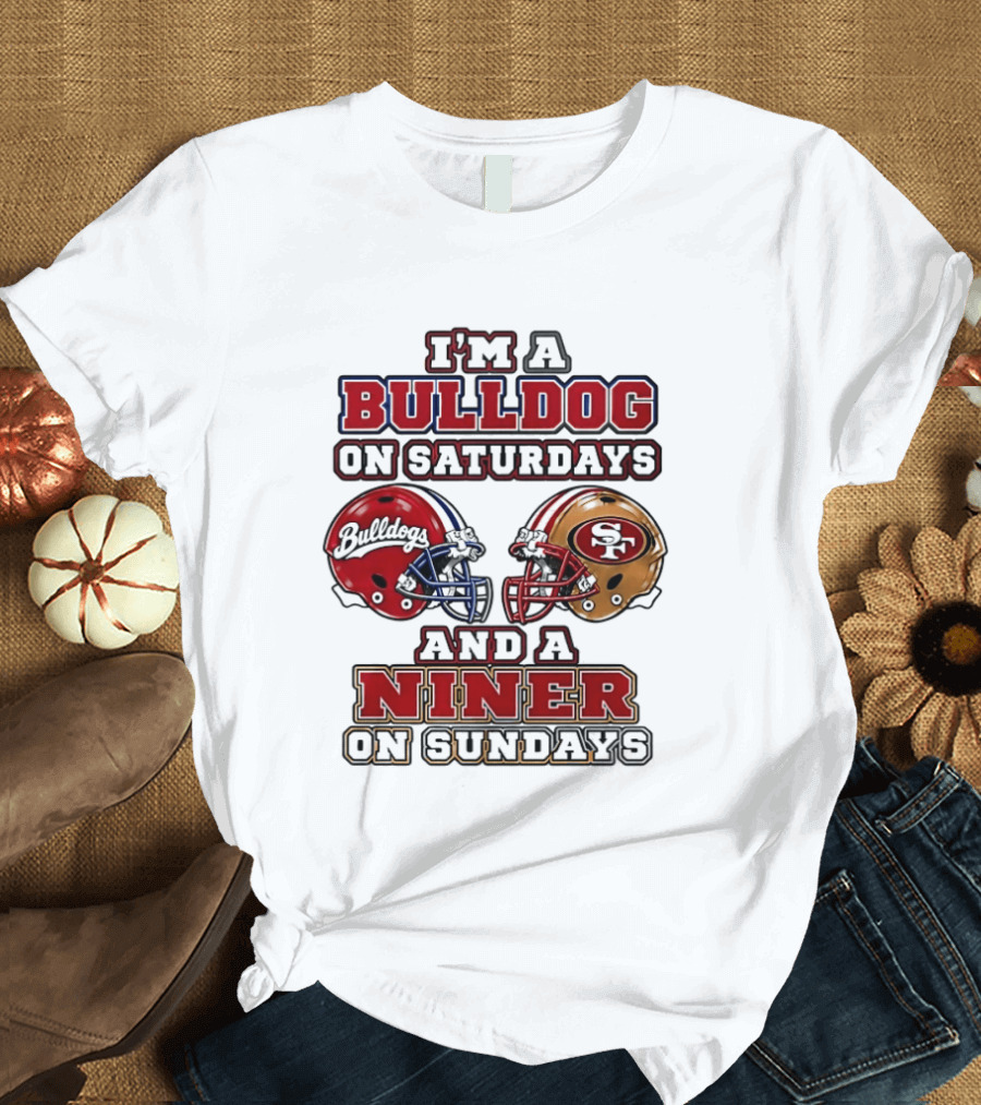 I'm A Bulldog On Saturdays And A Niner On Sundays Football Helmets T-Shirt
