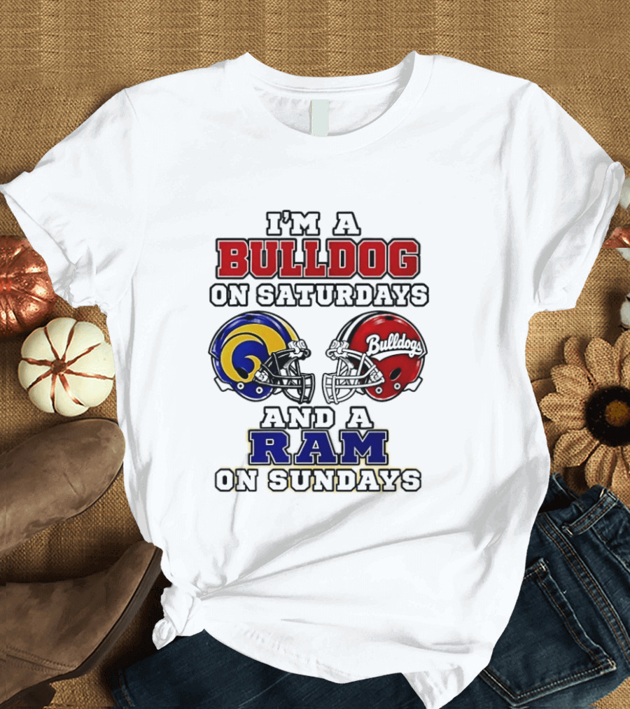 I'm A Bulldog On Saturdays And A Ram On Sundays Football Helmets T-Shirt