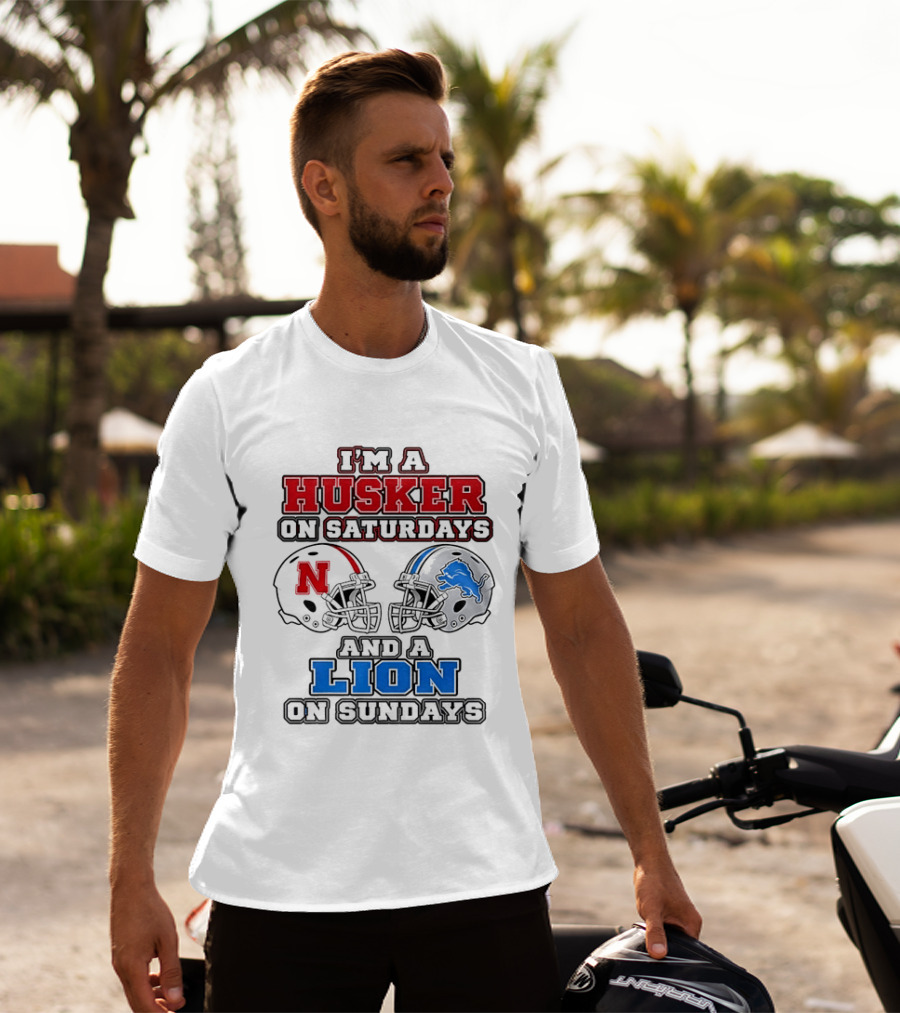 Husker On Saturdays And Lion On Sundays Football Helmets T-Shirt
