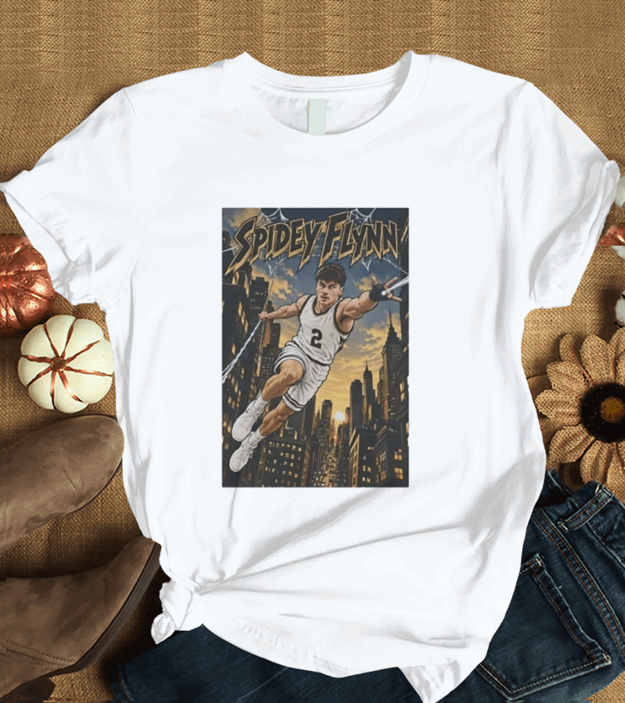 Spidey Flynn Basketball Superhero City Skyline Action T-Shirt