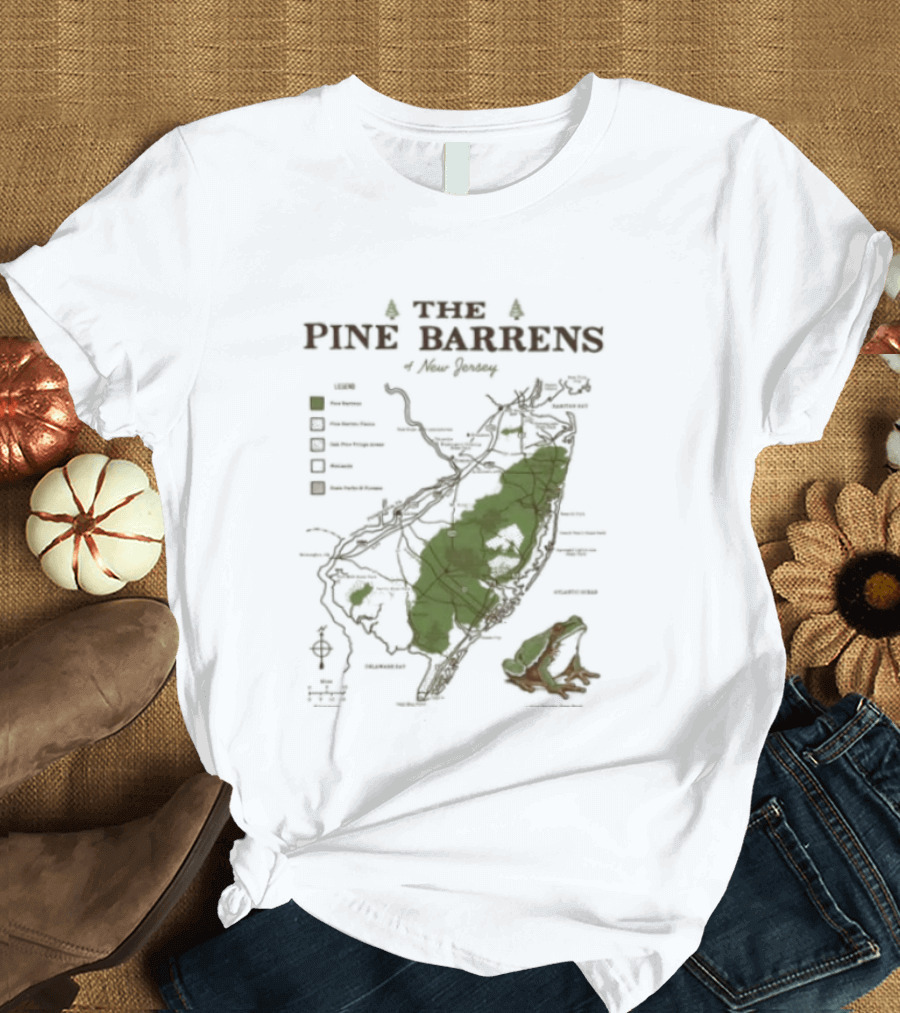 The Pine Barrens Of New Jersey Map Adventure Landmarks Forest Areas T-Shirt
