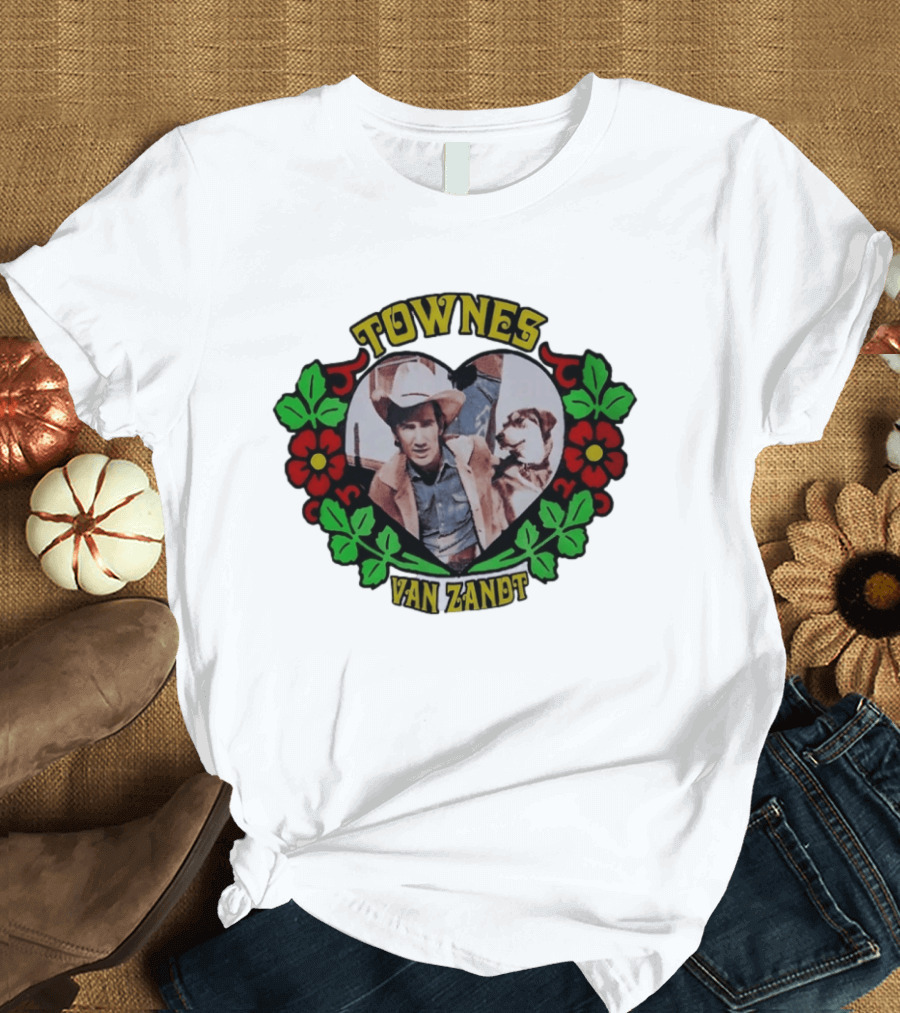 Townes Van Zandt Heart And Flowers Retro Folk T-Shirt