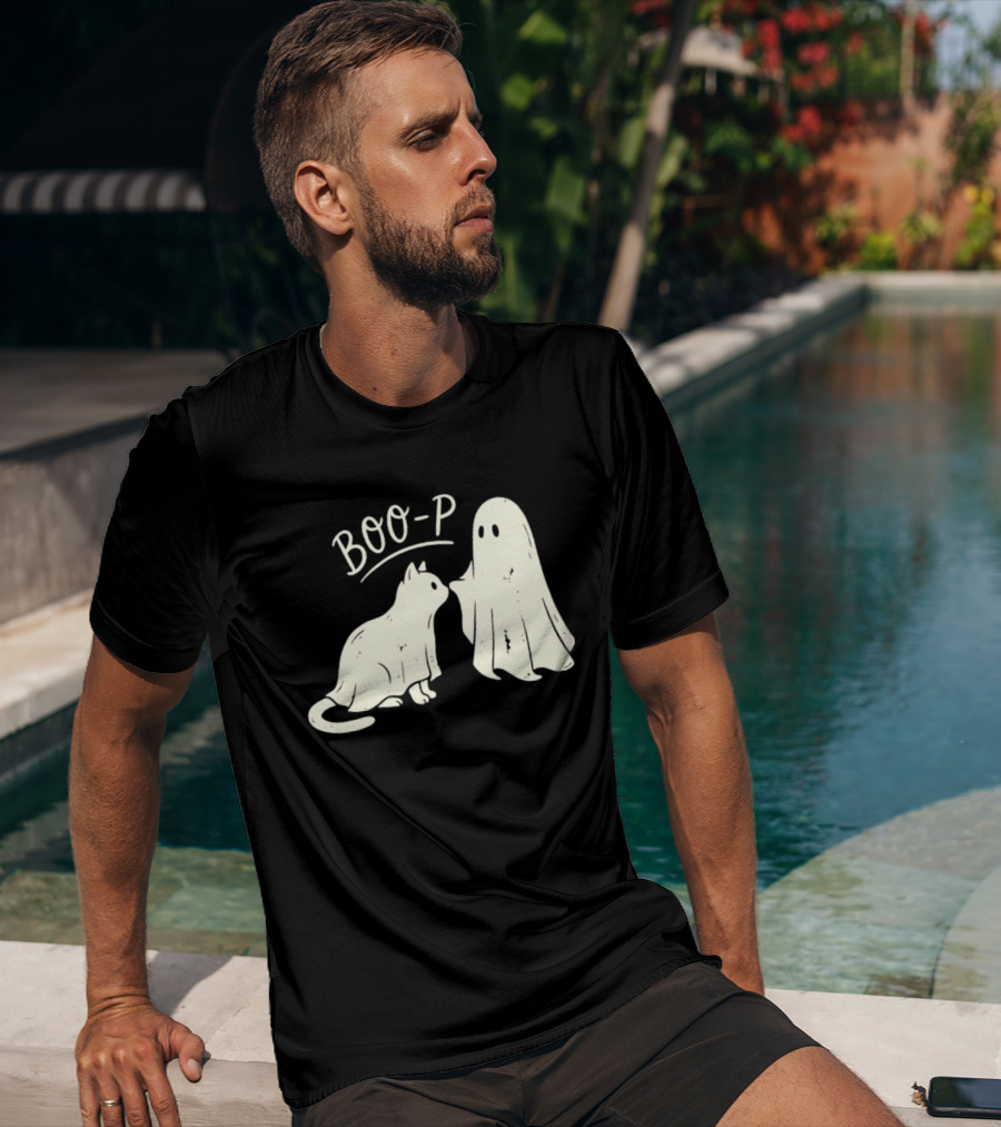Boo P Humor Halloween Cat Ghost Playful Spirit And Feline Paw Interaction T-Shirt