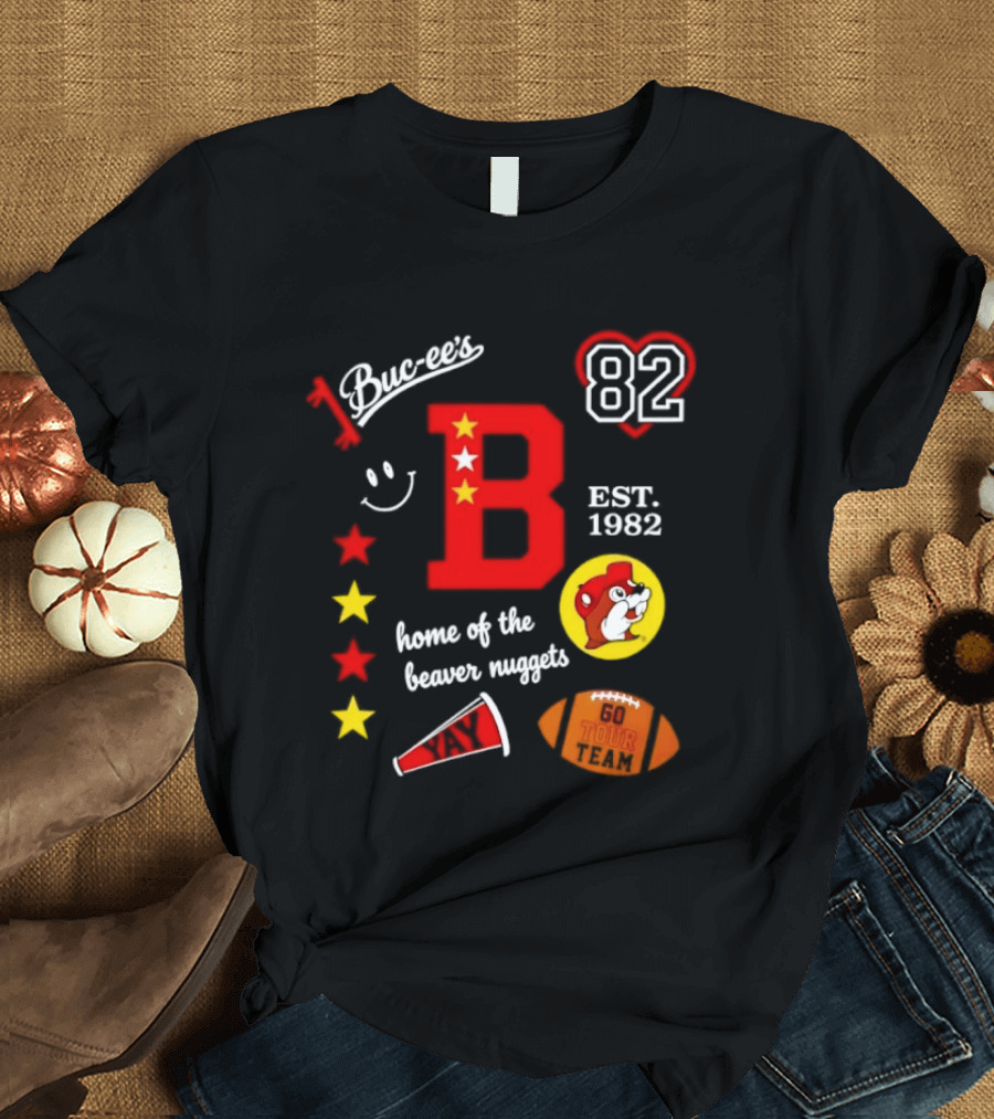 Buc Ee's 82 Est 1982 Home Of The Beaver Nuggets Football Tour T-Shirt