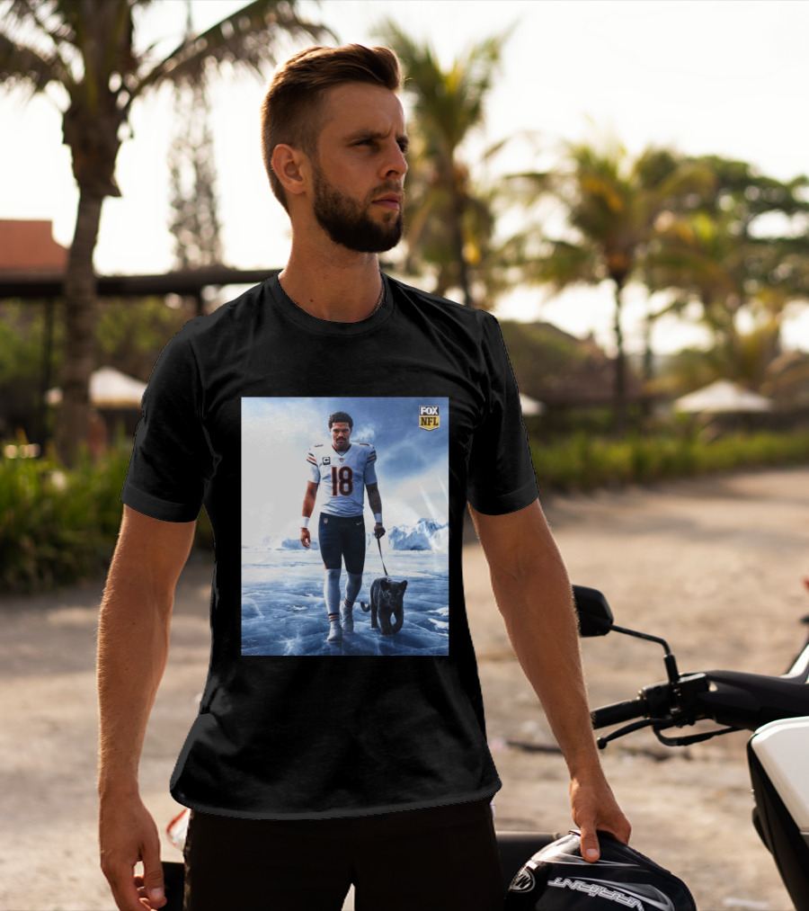 Chicago Bears QB #18 Arctic Panther Fox NFL Icy Football Player Black Panther T-Shirt
