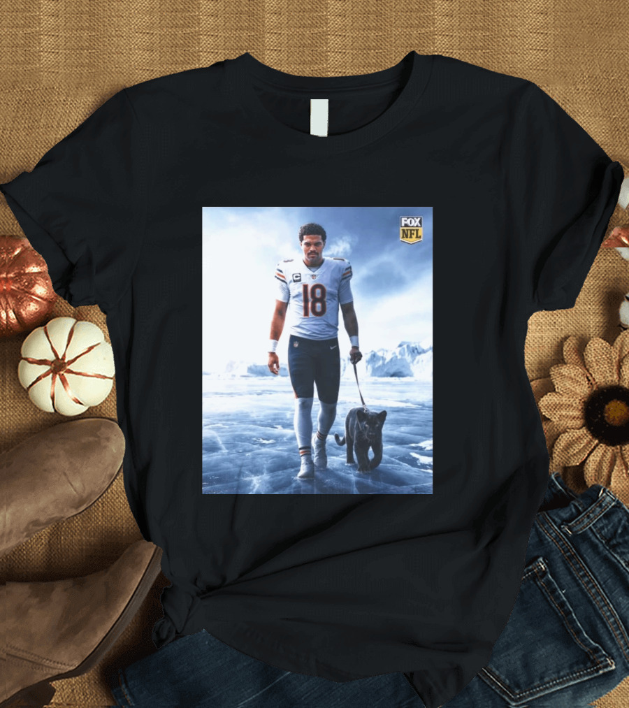 Chicago Bears QB #18 Arctic Panther Fox NFL Icy Football Player Black Panther T-Shirt