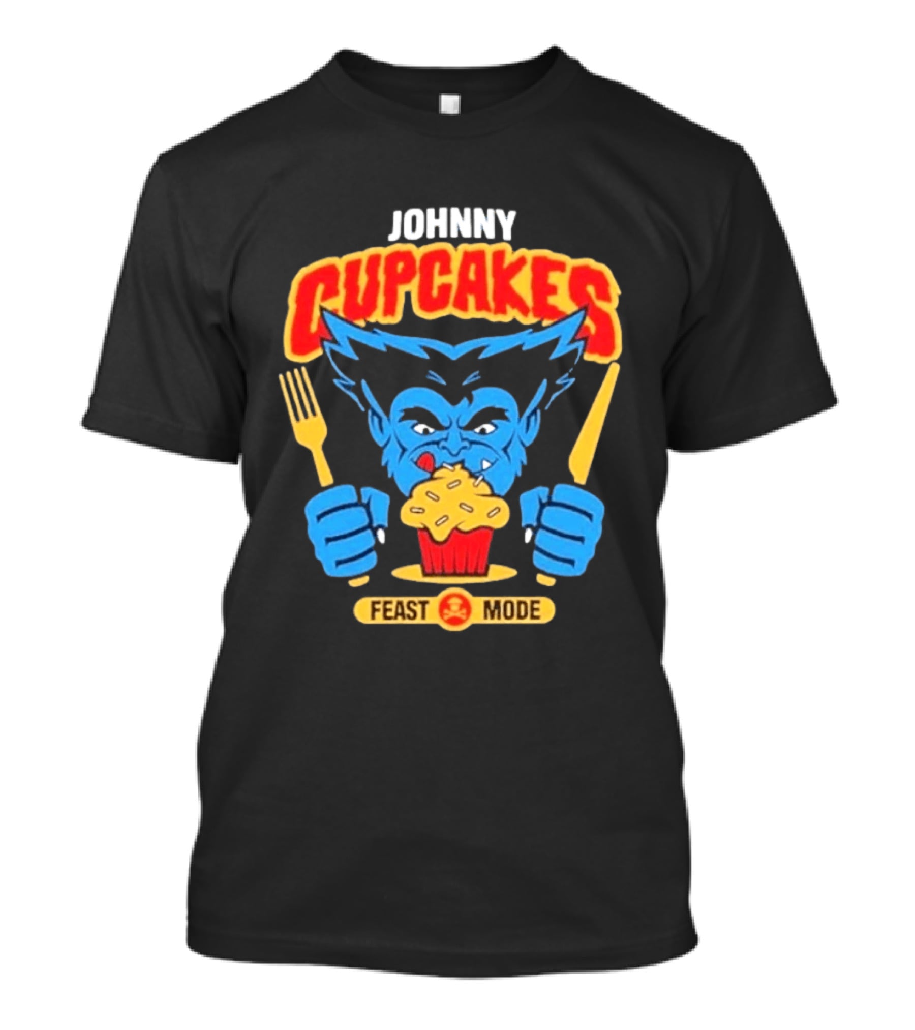 Johnny Cupcakes Feast Mode Blue Wolverine Eating Cupcake T-Shirt