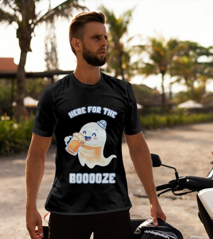 Here For The Booooze Ghost Drinking Beer Fun Halloween T-Shirt