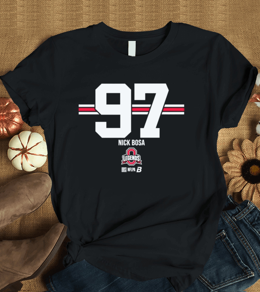 Ohio State Buckeyes Nick Bosa 97 Scarlet Gray Stripes T-Shirt