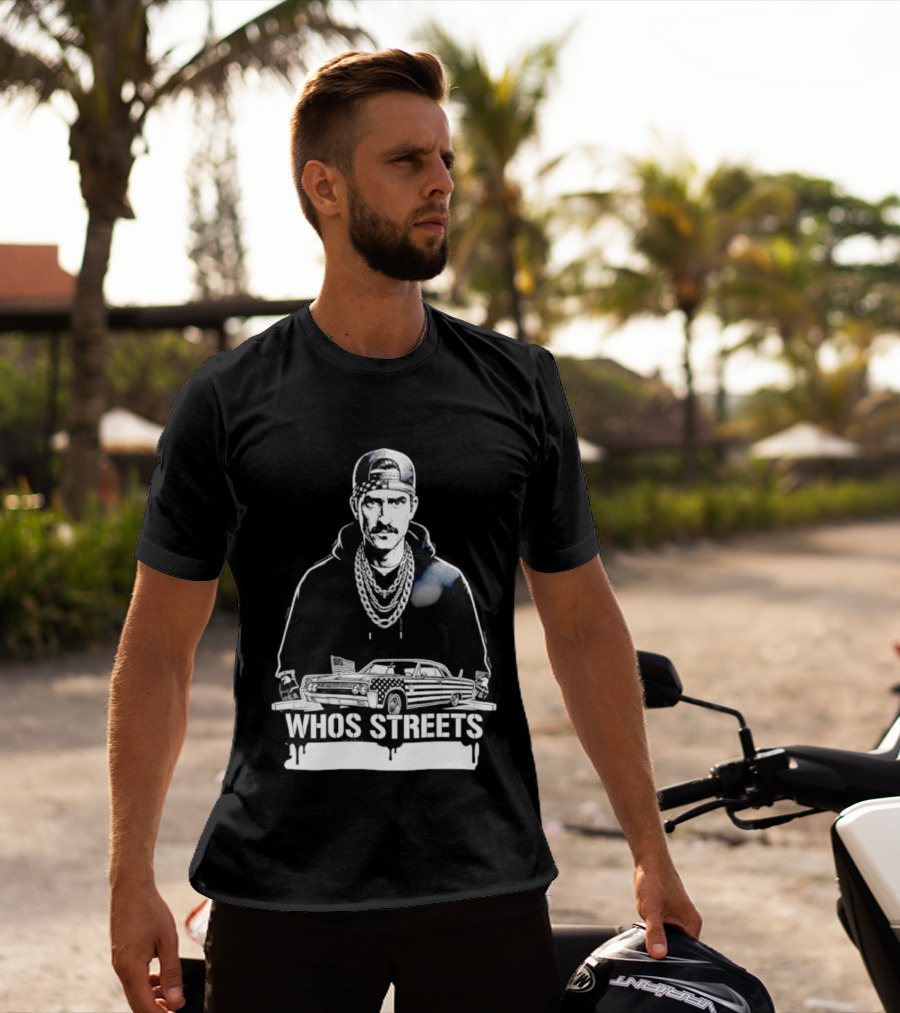 Whos Streets American Flag Car And Man Street Chain Hip Hop Culture T-Shirt