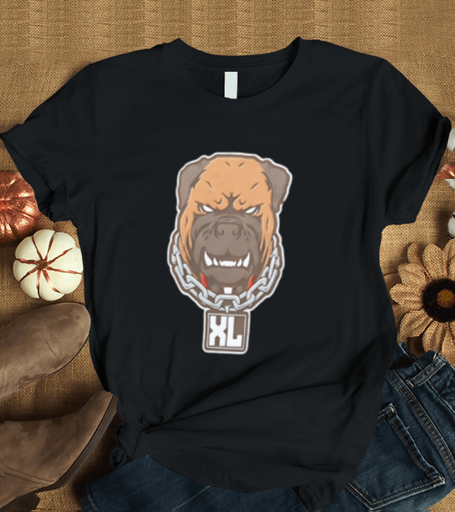 XL Angry Growling Dog Head Chain Collar Tag Cartoon Caricature T-Shirt