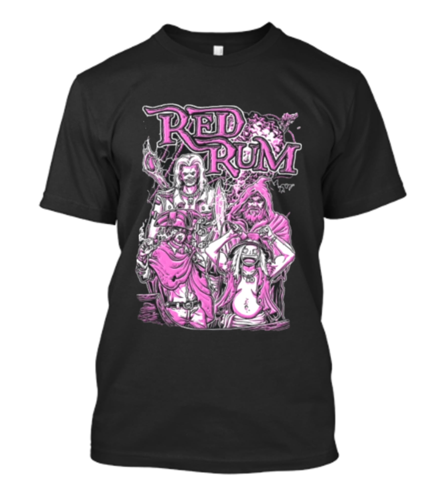 Red Rum Pink Pirate Crew Captain Hooded Wizard Comic Line T-Shirt