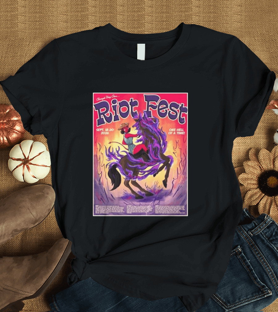 Chicago Douglass Park Riot Fest 2026 Devil Cowgirl Artwork September 18 20 One Hell Of A Time T-Shirt