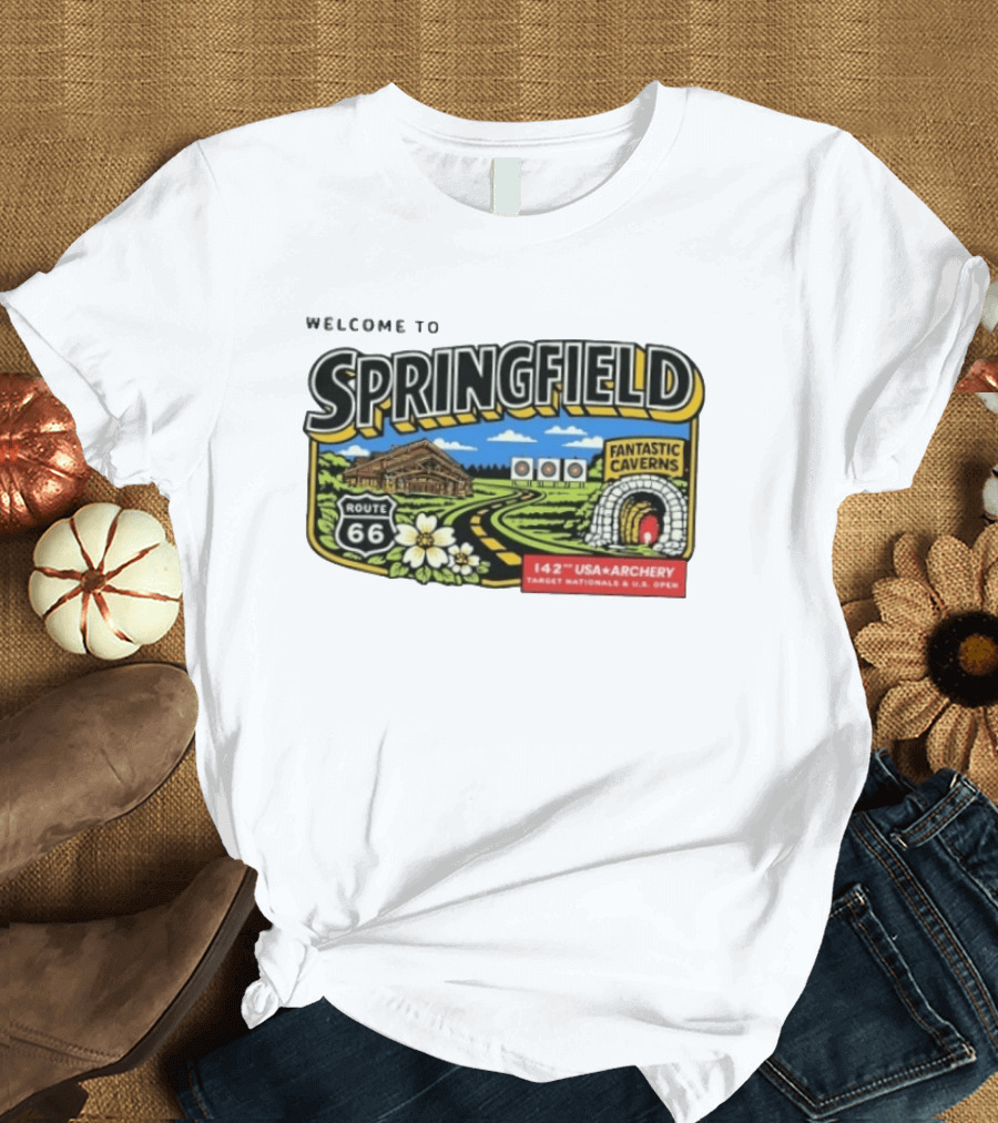 Welcome To Springfield Route 66 Fantastic Caverns 142nd USA Archery Target Nationals U.S. Open T-Shirt
