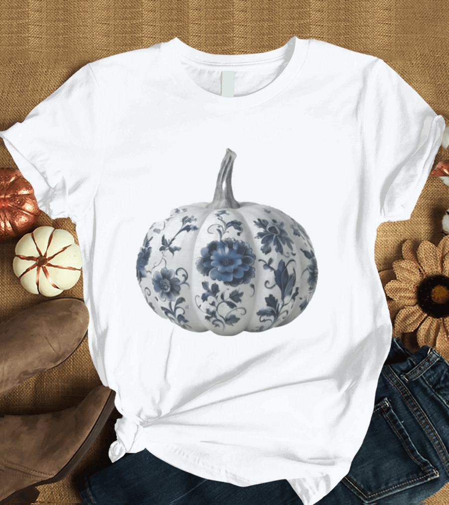 Blue Floral Porcelain Pumpkin China Blue Pumpkin Decor T-Shirt
