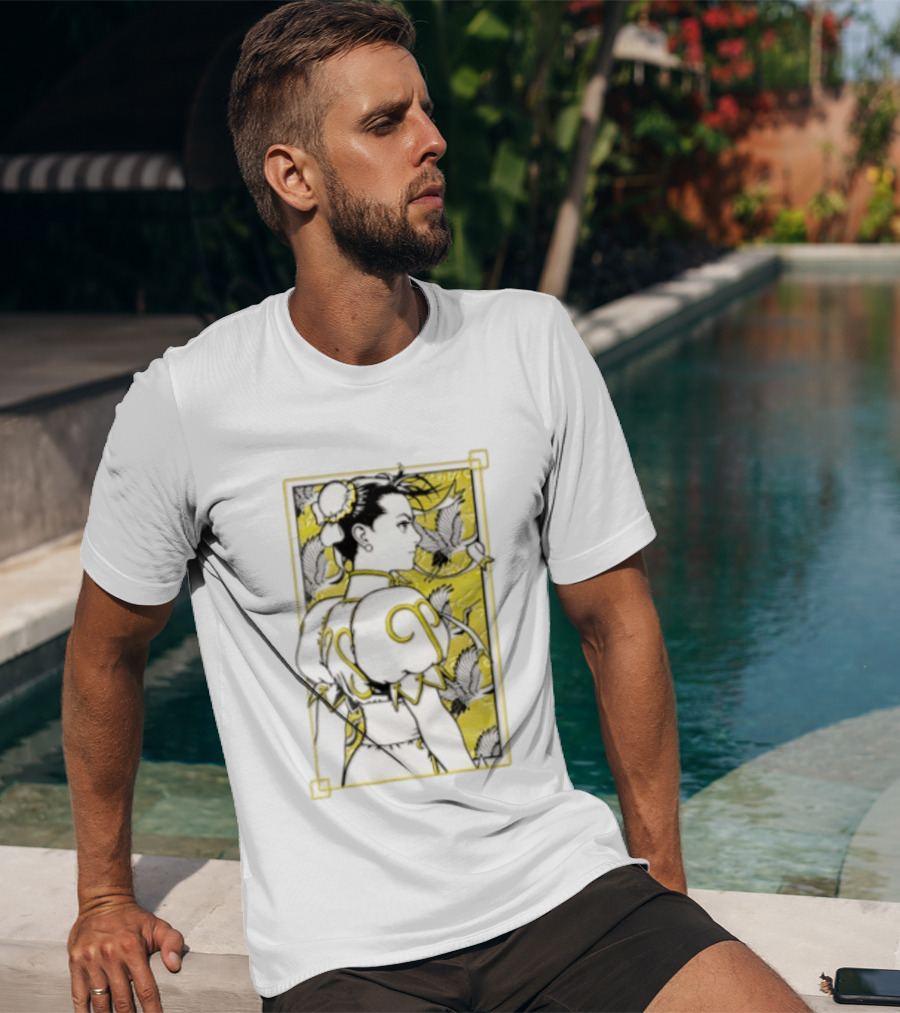 Chun Li Profile Flying Cranes Yellow Frame Line T-Shirt