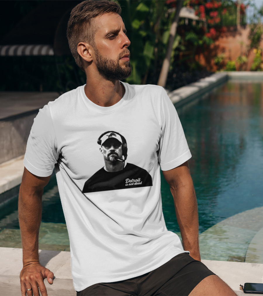 Dan Campbell 2026 Detroit Is Not Dead Headset Coach Monochrome Detroit Football T-Shirt