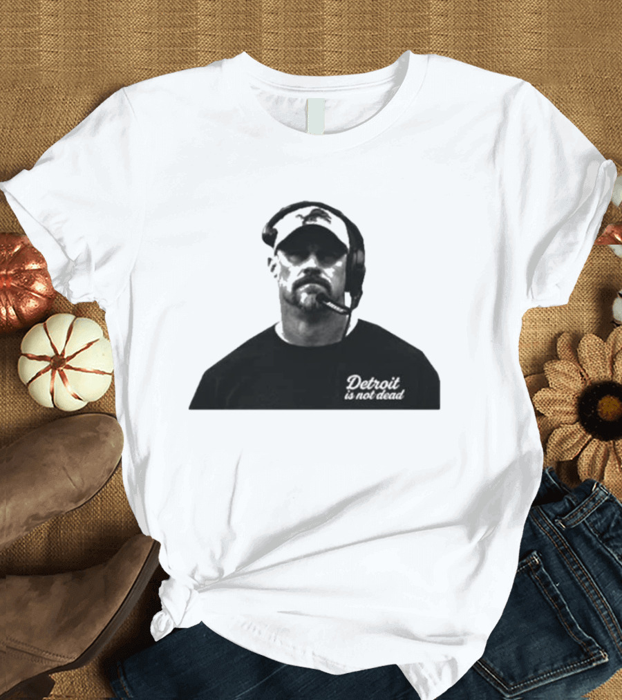 Dan Campbell 2026 Detroit Is Not Dead Headset Coach Monochrome Detroit Football T-Shirt
