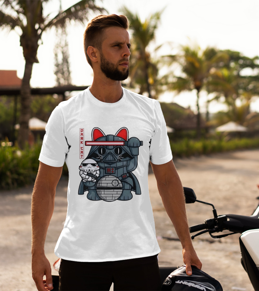 Dark Cat Vader Star Wars Cat Holding Stormtrooper Helmet T-Shirt