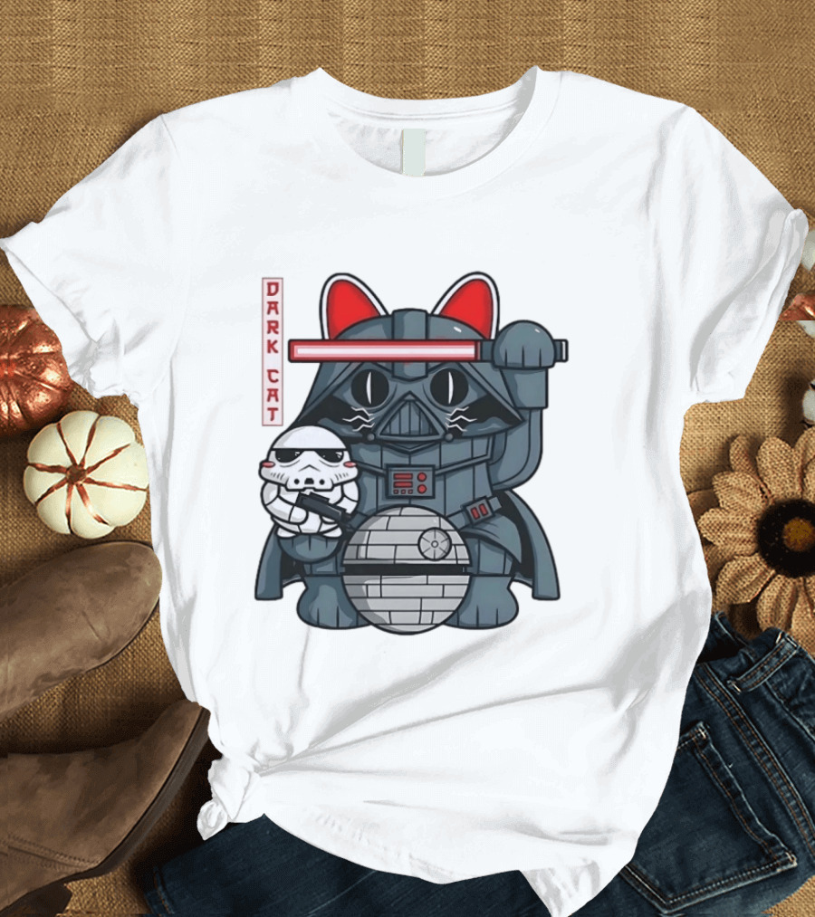 Dark Cat Vader Star Wars Cat Holding Stormtrooper Helmet T-Shirt
