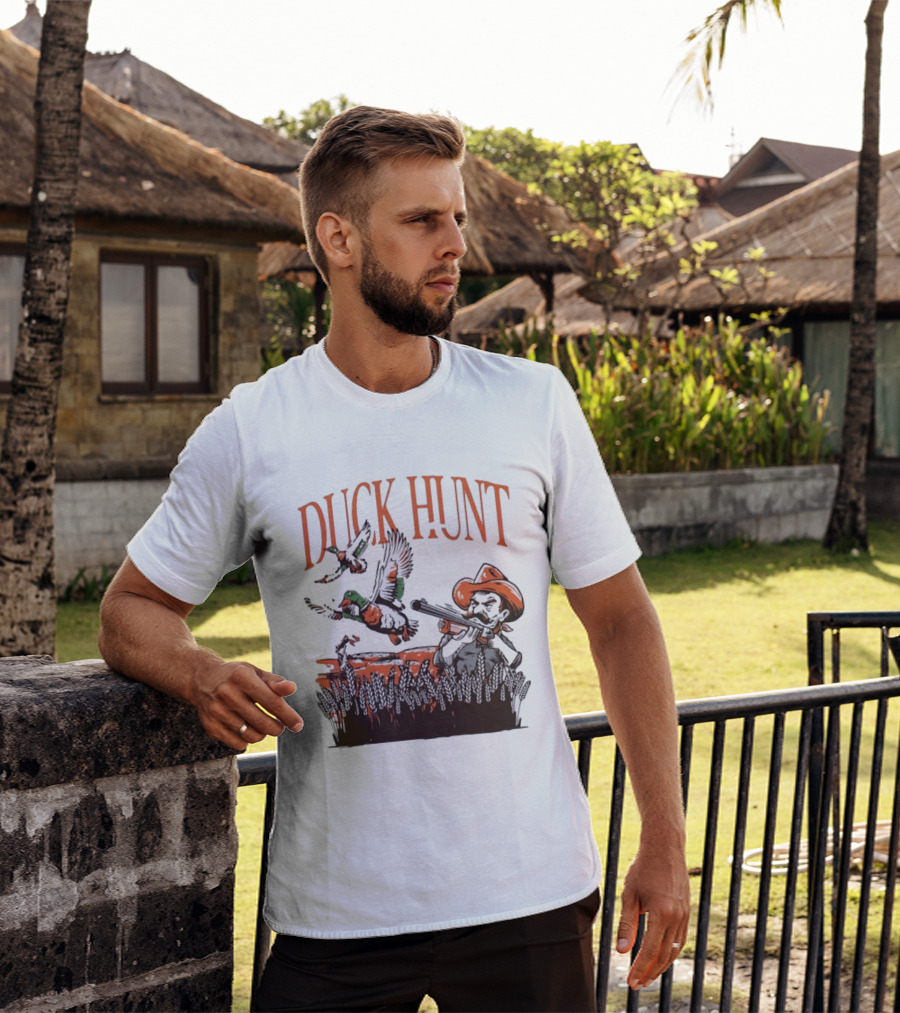 Duck Hunt Hunter Wildlife Outdoors Vintage Cowboy Shooting Scene T-Shirt