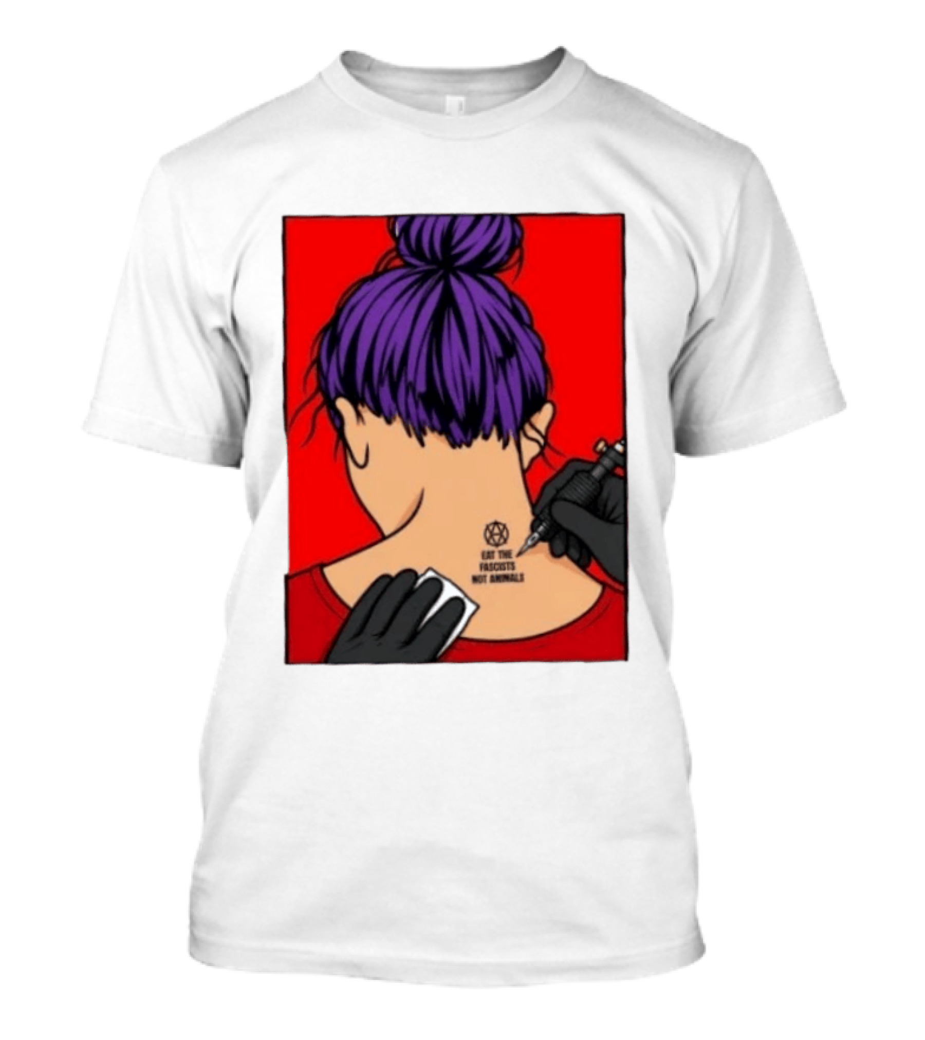 Eat The Fascists Not Animals Tattoo Anarchist Purple Hair Red T-Shirt