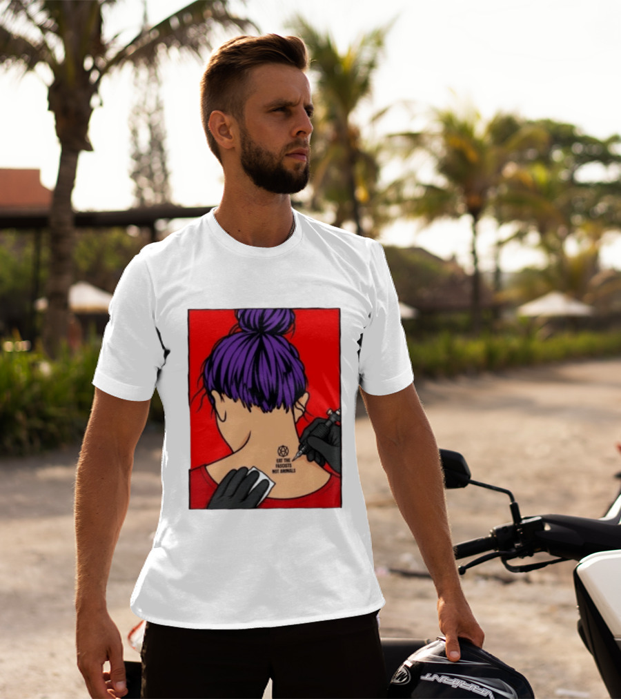 Eat The Fascists Not Animals Tattoo Anarchist Purple Hair Red T-Shirt
