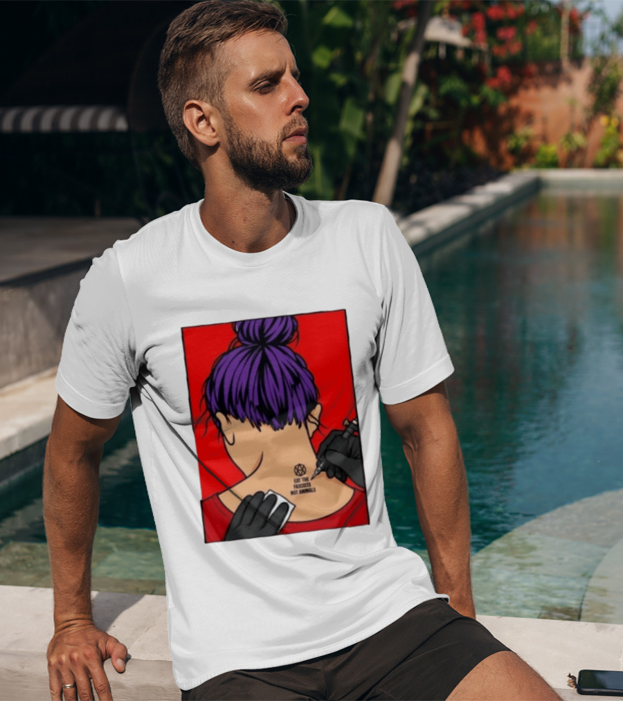 Eat The Fascists Not Animals Tattoo Anarchist Purple Hair Red T-Shirt