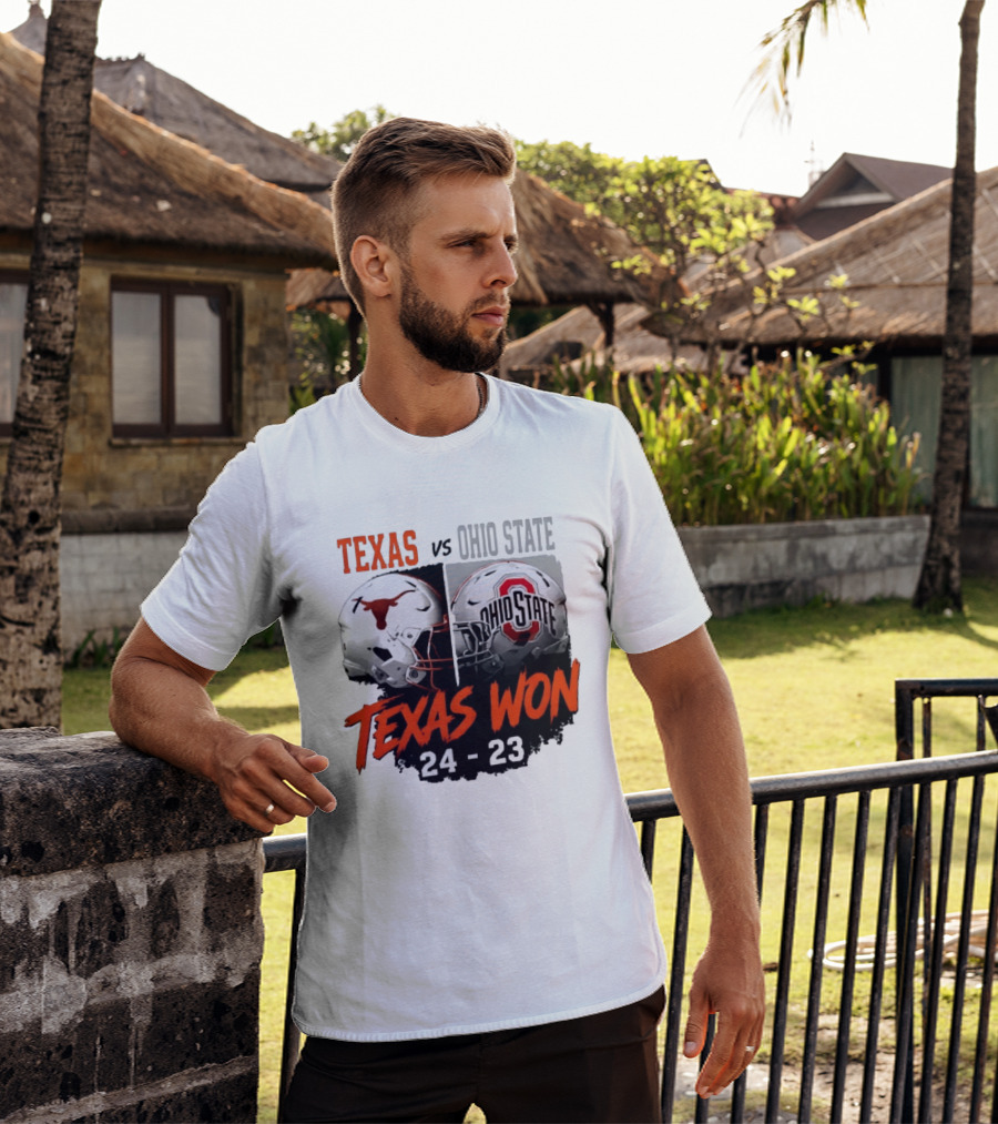 Texas Vs Ohio State 2026 Texas Won 24 23 Helmet Matchup T-Shirt