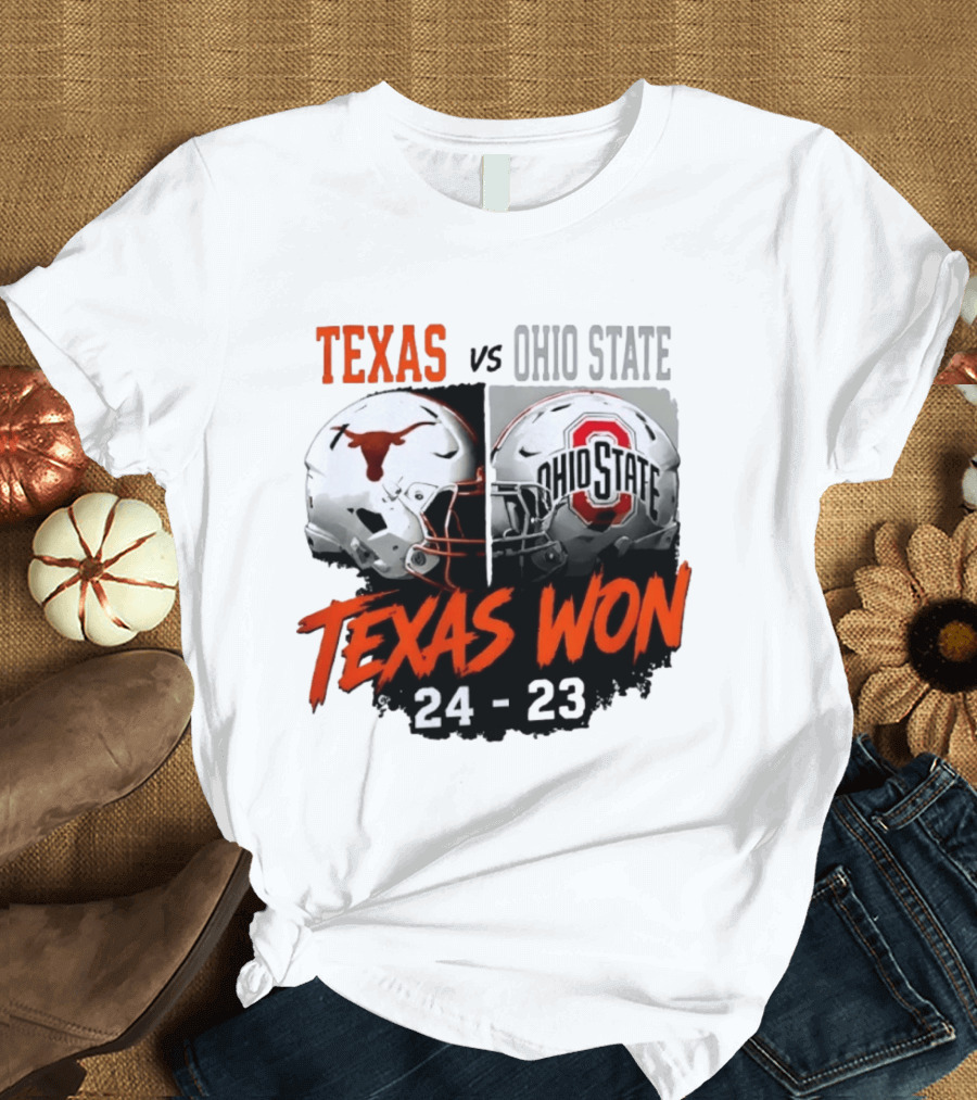 Texas Vs Ohio State 2026 Texas Won 24 23 Helmet Matchup T-Shirt