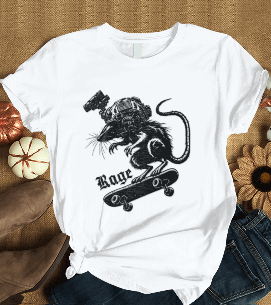 Skater Rat Tactical Helmet Night Vision Rage Skateboarding Adventure T-Shirt