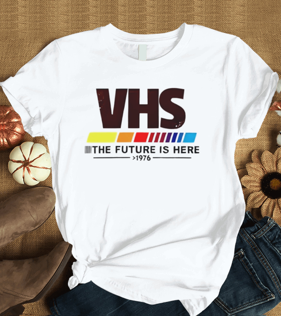 VHS The Future Is Here 1976 Retro Color Stripes T-Shirt
