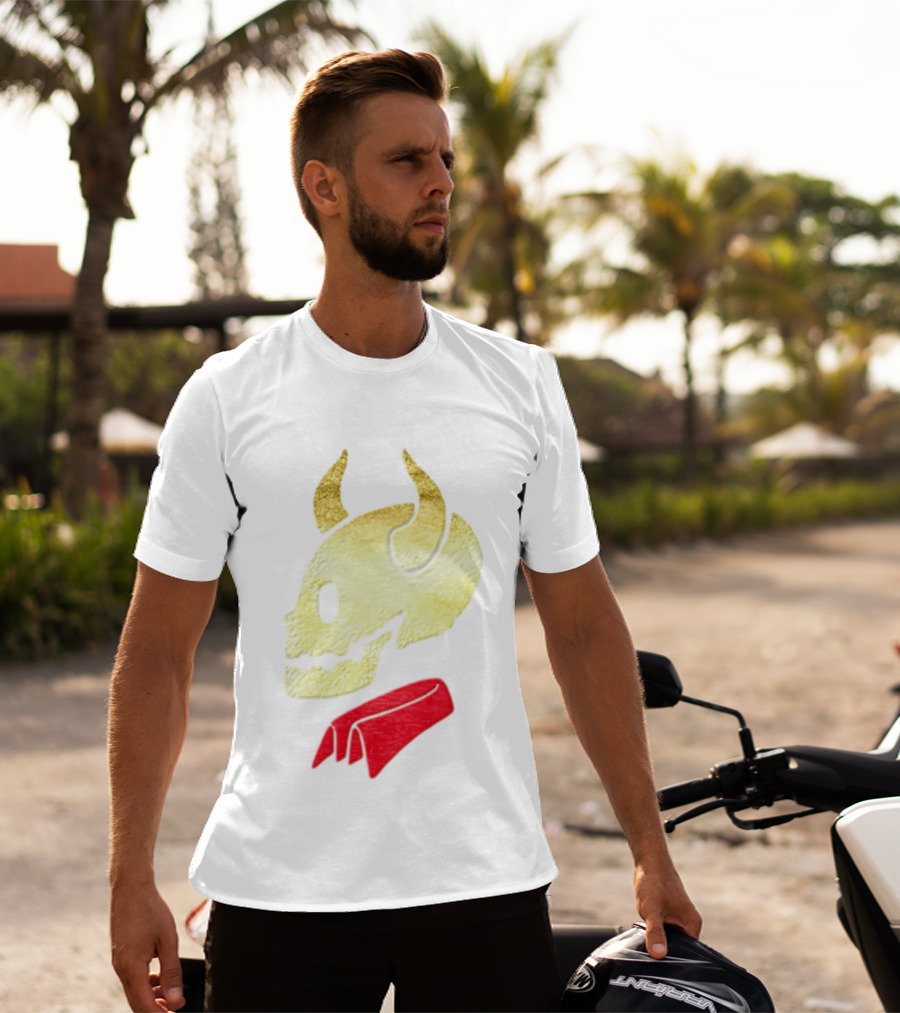 Devil Horn Skull Red Collar Gold Glitter T-Shirt