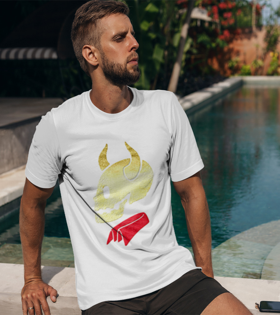 Devil Horn Skull Red Collar Gold Glitter T-Shirt
