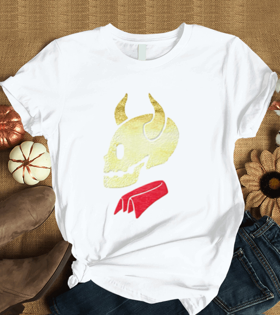Devil Horn Skull Red Collar Gold Glitter T-Shirt