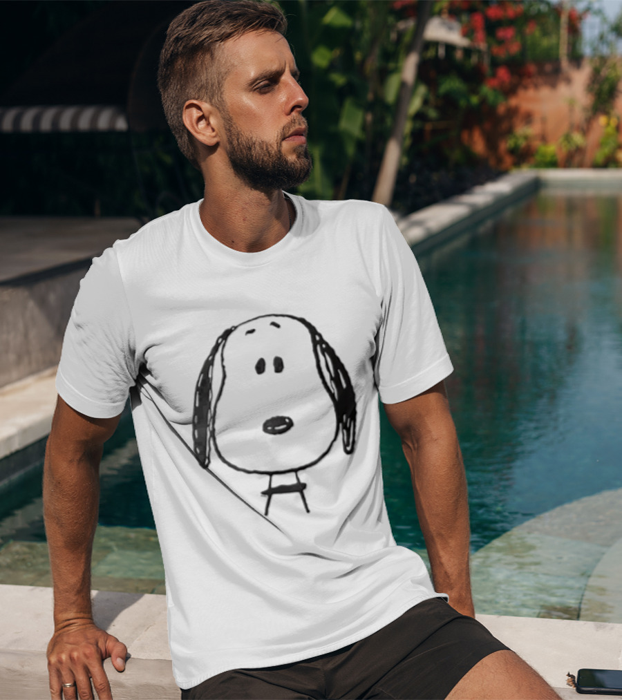Peanuts Snoopy Dog Head Front Facing Black Line Cartoon Drawing T-Shirt