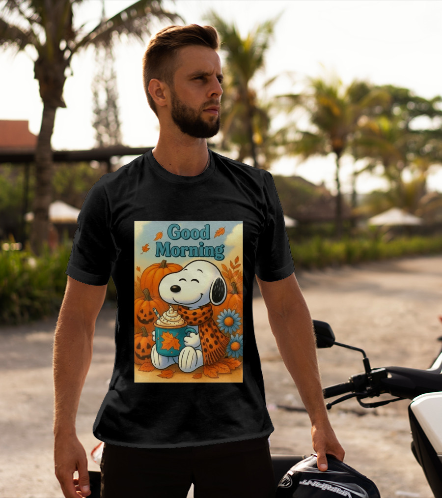Snoopy Good Morning Autumn Pumpkin Latte Halloween T-Shirt