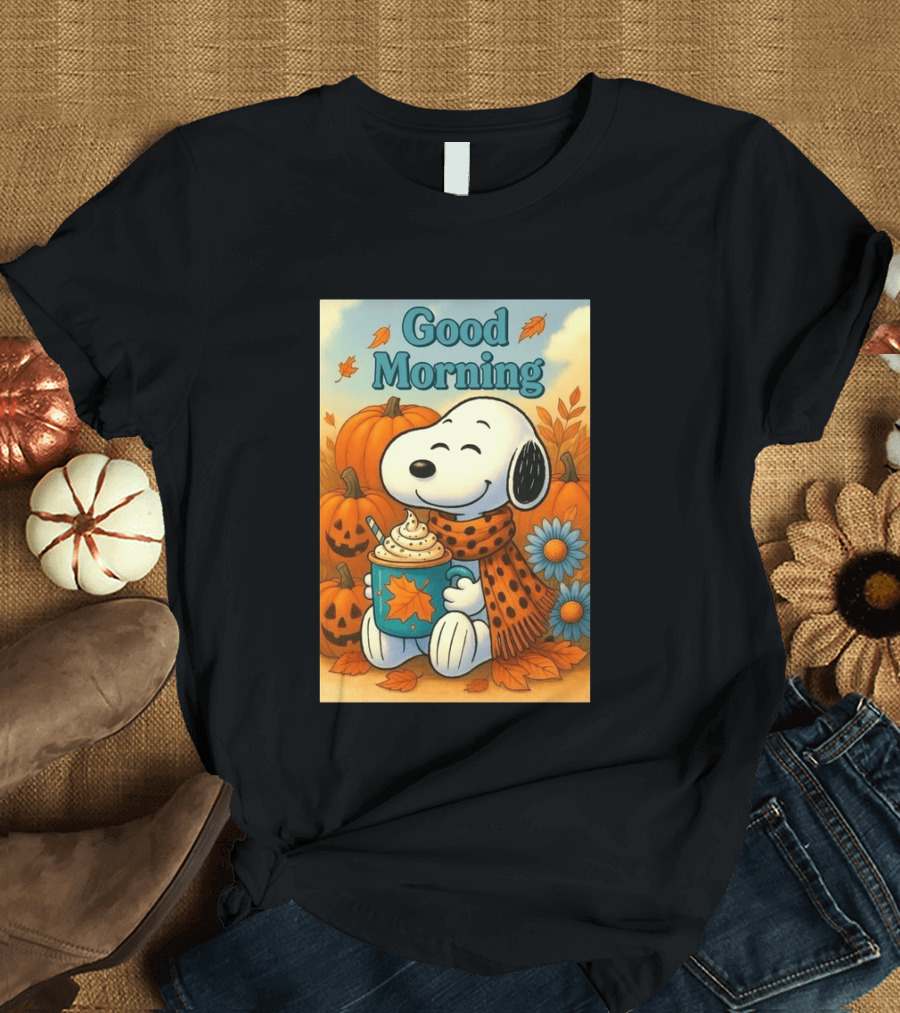 Snoopy Good Morning Autumn Pumpkin Latte Halloween T-Shirt