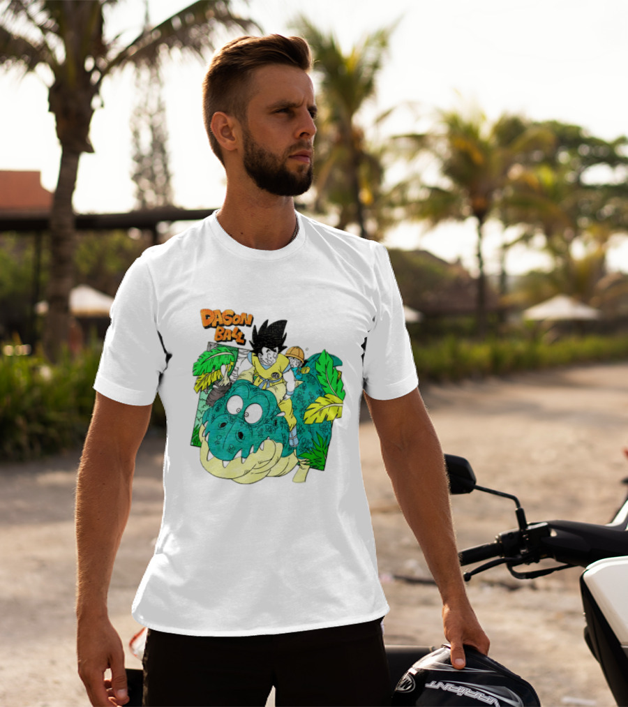Goku Gohan Riding Dinosaur Dragon Ball Adventure Scene T-Shirt