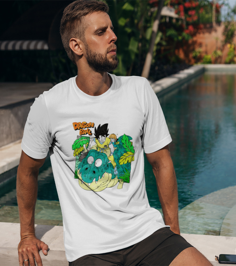 Goku Gohan Riding Dinosaur Dragon Ball Adventure Scene T-Shirt