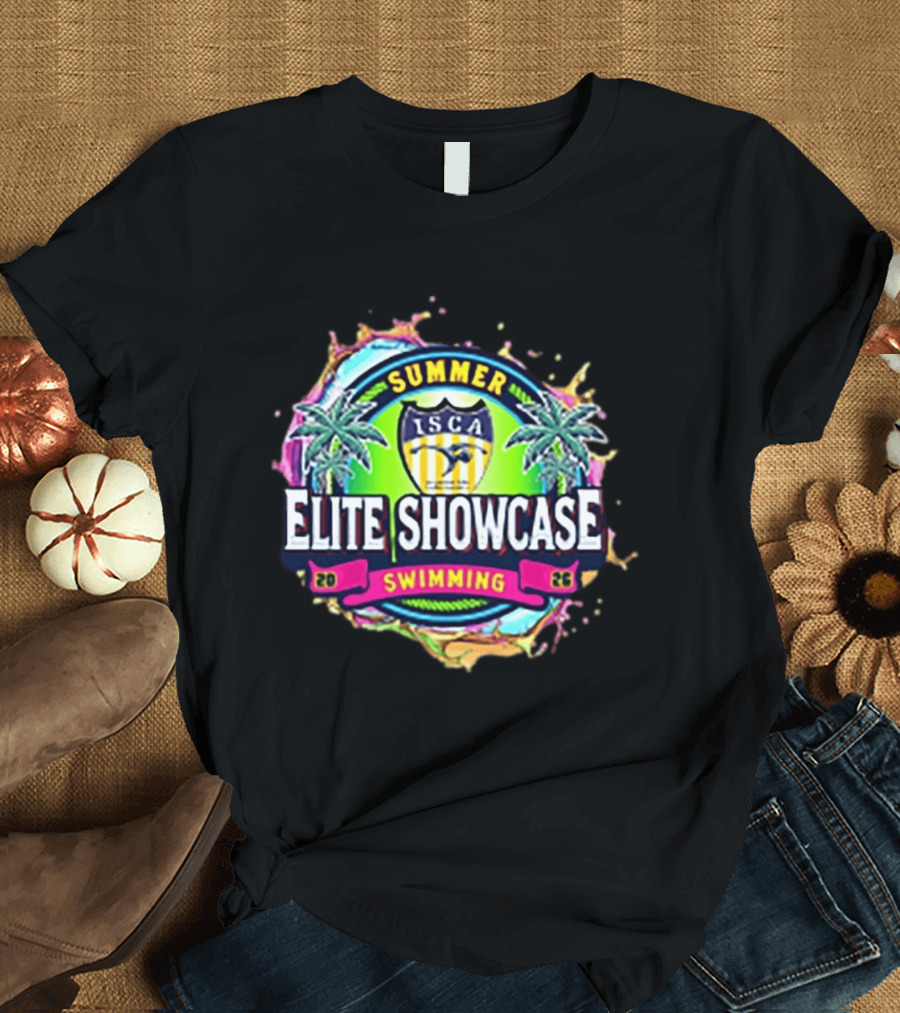 SUMMER ISCA Elite Showcase Swimming 2026 Event With Palm Trees And Splash T-Shirt