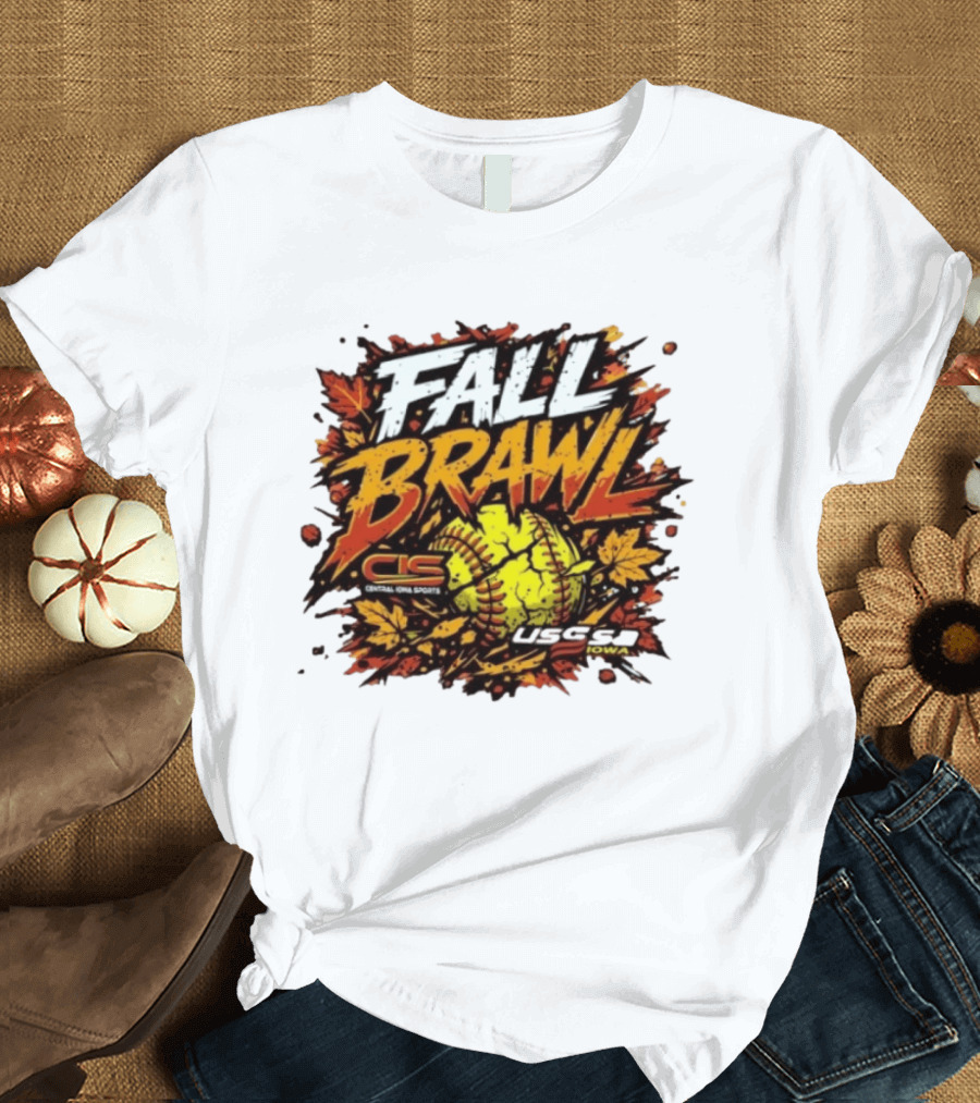 USSSA Fall Brawl Central Iowa Sports Tournament 2026 With Autumn Leaves And Softball T-Shirt