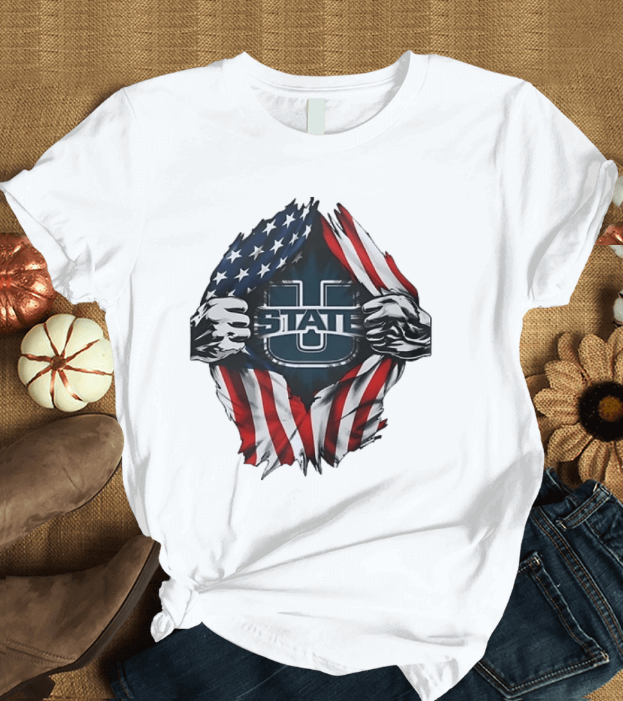 Utah State University American Flag Ripped U State T-Shirt
