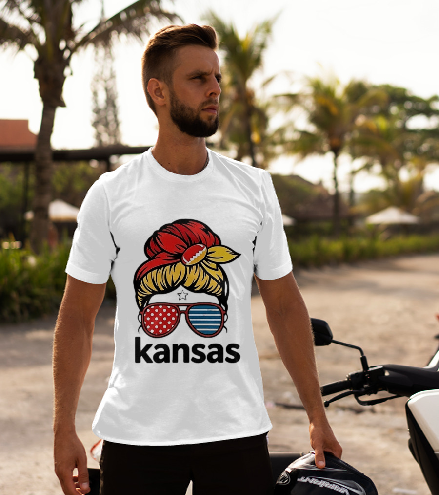 Kansas City Chiefs Royals Football Game Day Messy Bun Girl T-Shirt